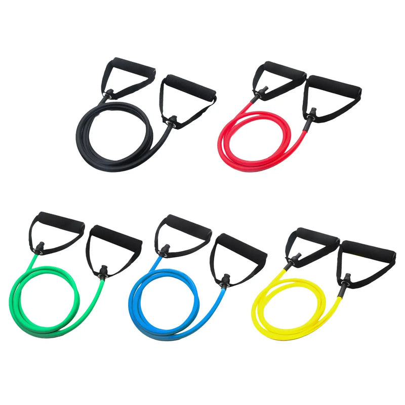 Faixas de resistência de 5 níveis com alças e corda elástica para ioga, exercícios de fitness e treinamento de força