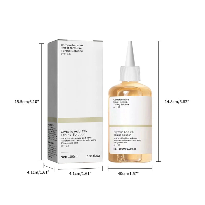 Solução tonificante de ácido glicólico 7% 100ml para remover acne e hidratar a pele,