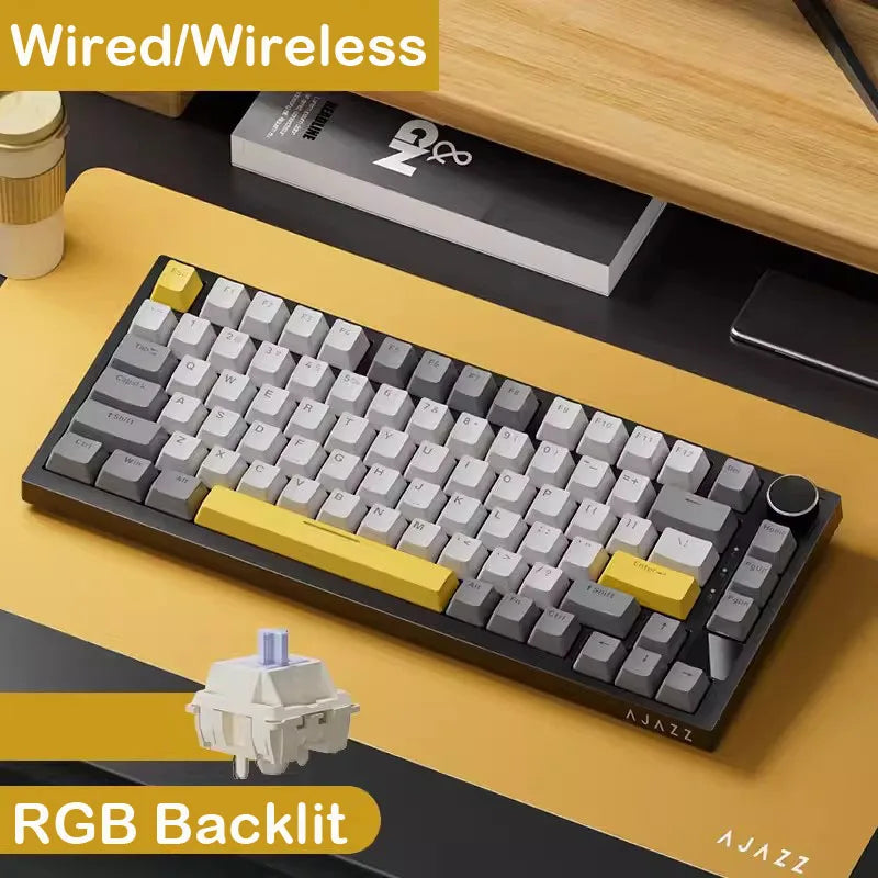 Teclado mecânico AK820/AK820Pro e botão multifuncional para jogos, com fio/2,4 GHz/BT Connect, teclado para PC