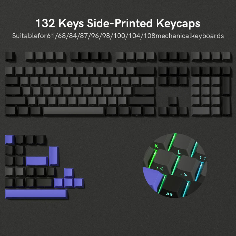 Teclas impressas com gradiente azul lateral, perfil cereja, teclas PBT de injeção dupla, 136 teclas  gamer
