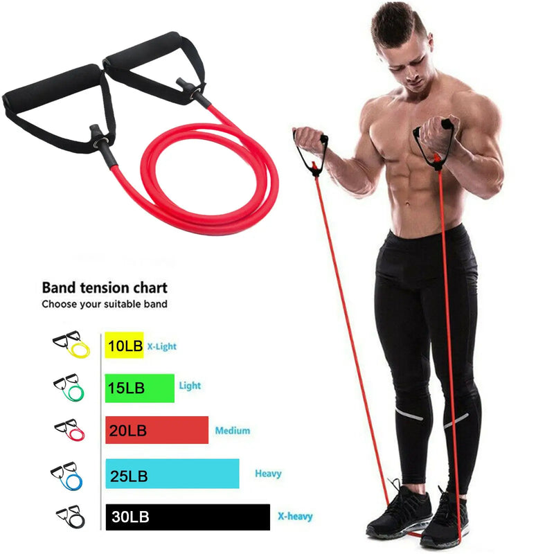 Faixas de resistência de 5 níveis com alças e corda elástica para ioga, exercícios de fitness e treinamento de força