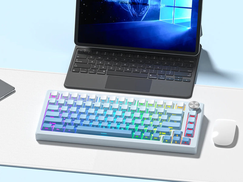 Teclas impressas com gradiente azul lateral, perfil cereja, teclas PBT de injeção dupla, 136 teclas  gamer
