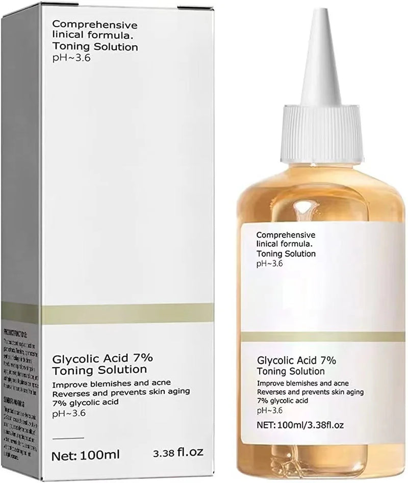 Solução tonificante de ácido glicólico 7% 100ml para remover acne e hidratar a pele,